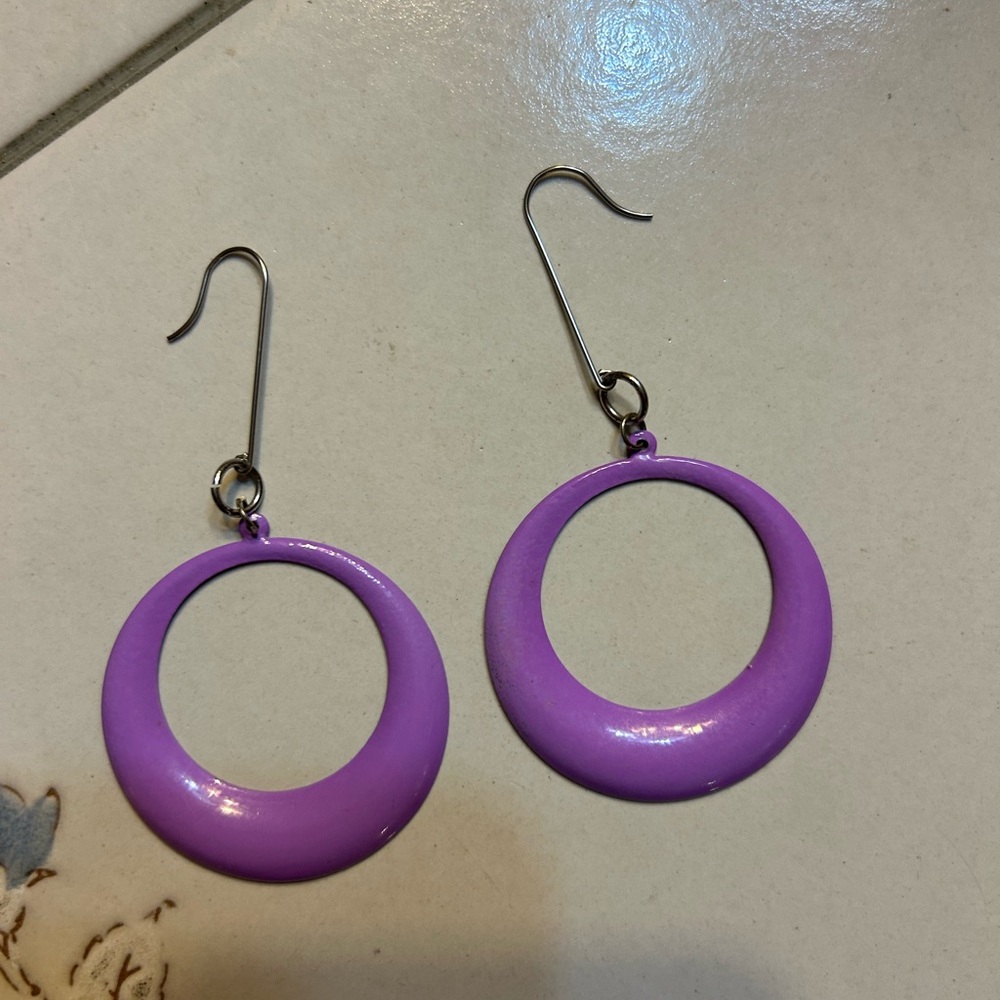 Vintage 80s Purple Statement Hoop Earrings